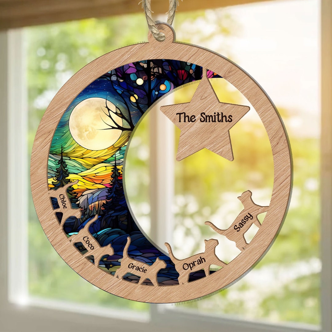 Personalized Family Suncatcher Walking Cats Suncatcher Etsy
