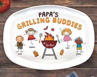 Personalized Daddy's Grilling Plate, Platter for Father's Day, Papa's Grilling Buddies , BBQ Gifts Grilling Dad Grandpa Grill Master