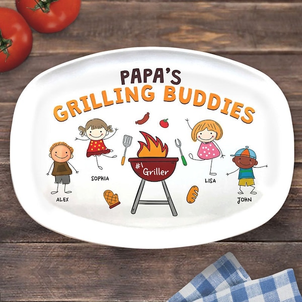 Personalized Daddy's Grilling Plate, Platter for Father's Day, Papa's Grilling Buddies , BBQ Gifts Grilling Dad Grandpa Grill Master