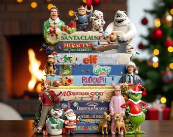 Adorno navideño de película de los 90 con caja y tarjeta de regalo gratis. Decoración navideña retro de acrílico. Regalo para fanáticos del cine clásico. Adorno navideño vintage de recuerdo.