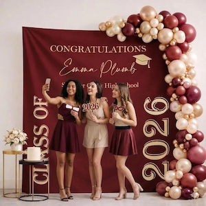 Personalized Class of 2026 Graduation Backdrop Banner, Grad Party Decoration, Photo Booth Background for Graduation Celebration Decor