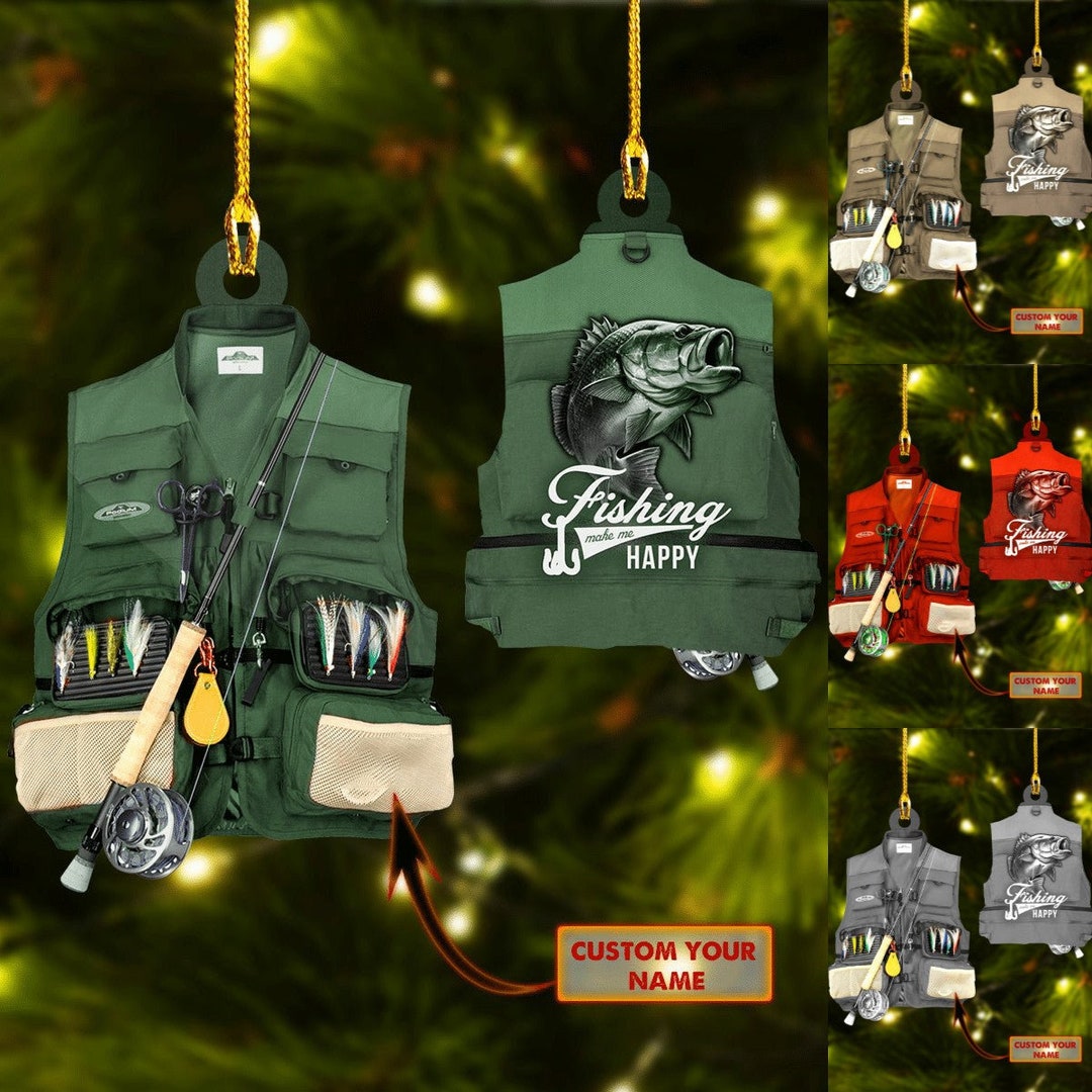 Personalized Fishing Vest Ornament, Gift for Fishing Lovers, Fishing