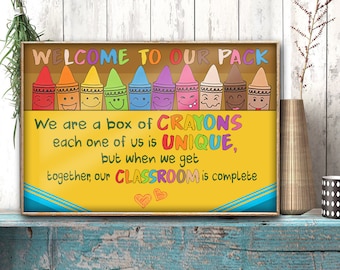 Crayons Poster Digital ,Welcome To Our PacK We Are A Box Of Crayons Each One Of Us Is Unique,Classroom Rules Poster Wall Art Back To School