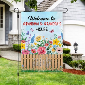 Personalized Grandparent&#39;s Garden Flag, Garden Flag for Grandma & Grandpa, Grandkid Garden Flag, Spring Garden Flag, Gift for Grandparent