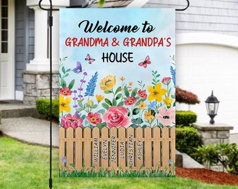 Personalized Grandparent's Garden Flag, Garden Flag for Grandma & Grandpa, Grandkid Garden Flag, Spring Garden Flag, Gift for Grandparent