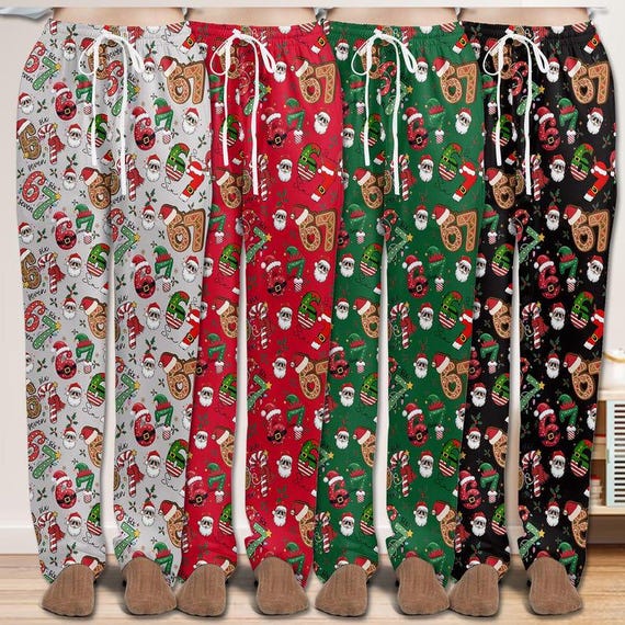 67 Meme Pajamas Pants, Six Seven Christmas Pajama Pants, Christmas Pants, Funny Holiday Loungewear Cozy Unisex Xmas Loungewear