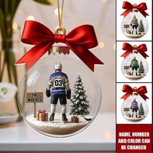 Personalized Hockey Christmas Ornament, Hockey Lovers Ornament, Hockey Shoulder Pads Helmet, Gift For Hockey  Player