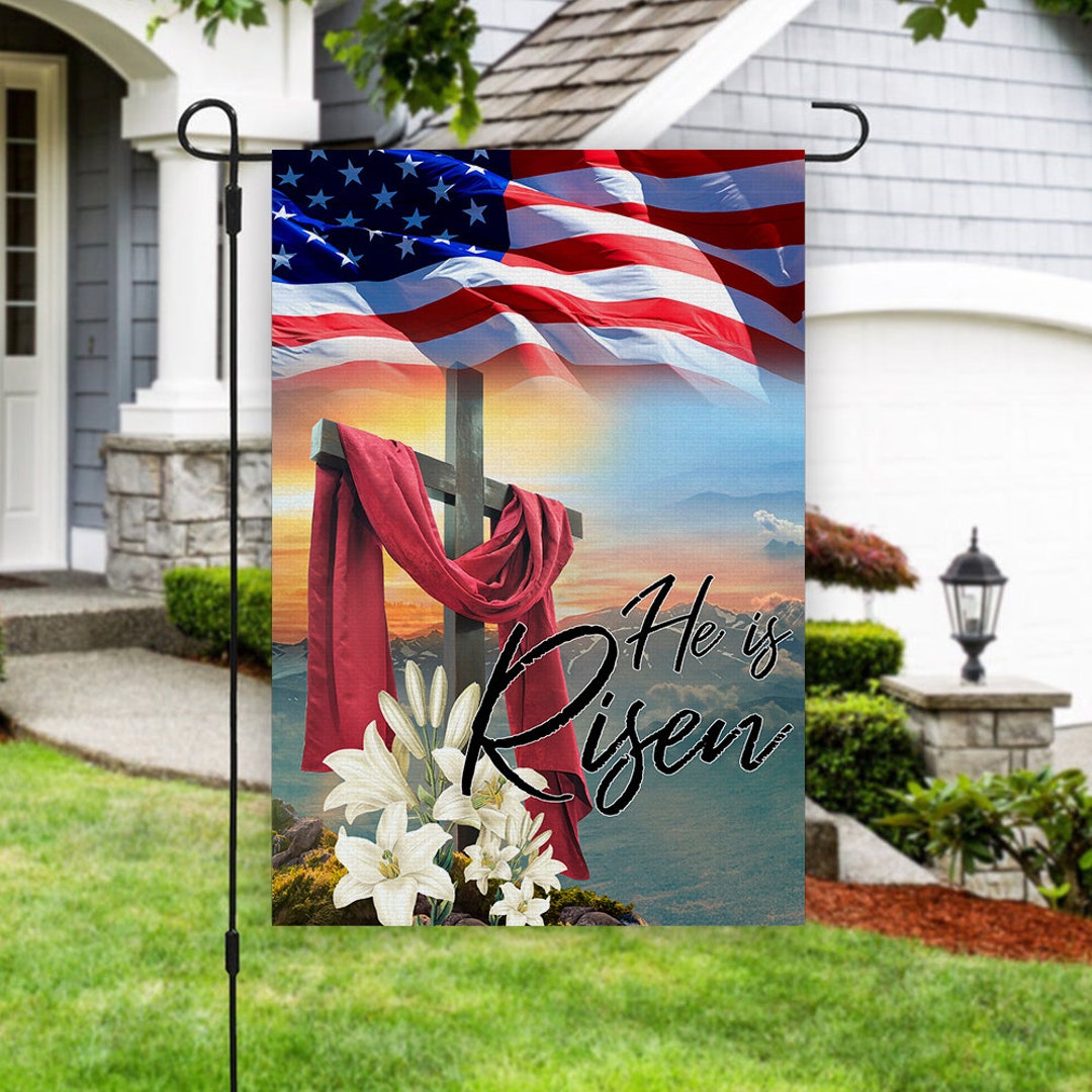 He is Risen Garden Flag Cross Flag Double Sided Happy Easter Etsy