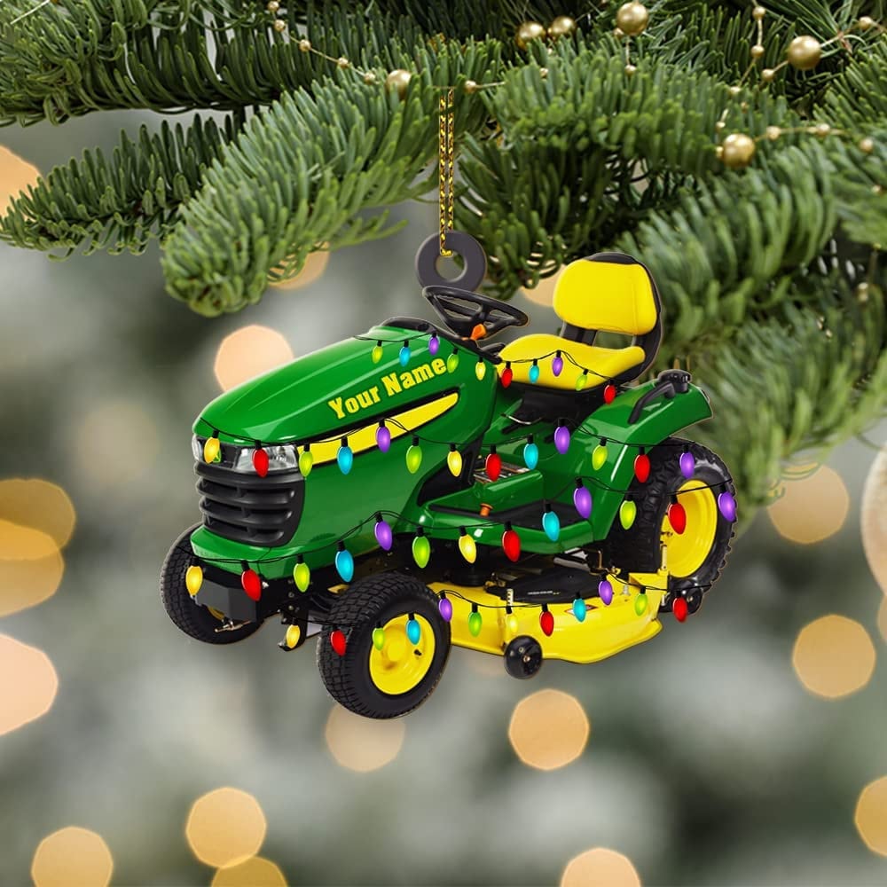 Personalized Lawn Mowers Christmas Tree Ornament, Riding Mowers with Xmas Light Ornament 2024, Hanging Ornaments for Holidays