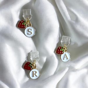 White Initial and a Strawberry kindle charm | kindle accessory | Heart Kindle and Phone Charm Dust Plug | Type-C & Micro USB | Bookish Gift