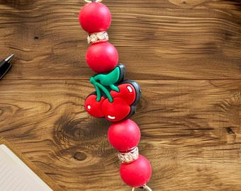 Cherry Handmade Beaded Kindle Strap with Sticky Loops – Stylish & Functional E-Reader Accessory