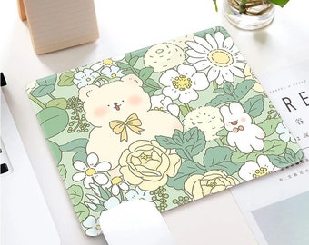 Cute Mouse Pad Small Mousepad Kawaii Floral Mouse Mat | Mouse Pad Pink flower Mousepad on Desk Desktop Decor | mother's day Gift