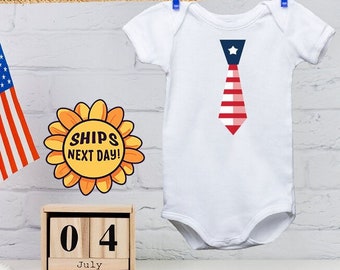 American Tie Onesie® Stars and Stripes Onesie® Baby Boy Design, Patriotic Baby Clothes, Independence Day Baby Outfit, Business Baby Bodysuit