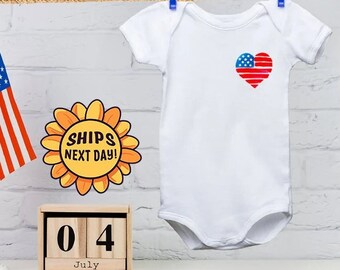 Painted Heart Onesie® American Flag Onesie® Patriotic Design, Cute Baby Clothes, Independence Day Baby Outfit, 4th of July Baby Bodysuit