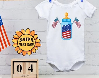 American Baby Bottle Onesie® All-American Onesie® American Flag Design, Baby Bottle Clothes, Independence Day Baby Outfit, Baby Bodysuit