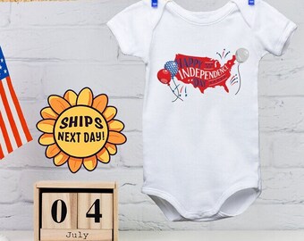 Happy Independence Day Onesie® USA Map  Onesie® Party Design, Patriotic Baby Clothes, Independence Day Baby Outfit, Baby Bodysuit