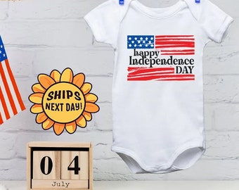 Happy Independence Day Baby Onesie® American Flag Onesie® Baby Flag Design, Summer Baby Clothes, 4th of July Day Baby Outfit, Baby Bodysuit