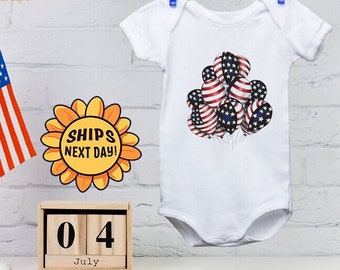 American Flag Balloons Onesie® USA  Onesie® Party Design, Patriotic Baby Clothes, Independence Day Baby Outfit, Baby Bodysuit