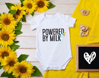 Powered By Milk Onesie® Funny Milk Onesie® Baby Bottle Design, Funny Baby Clothes, Baby Outfit, Baby Bodysuit