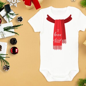 I Love Christmas Onesie® Christmas Baby Bodysuit, Winter Baby Clothes, My 1st Christmas, Newborn Holiday Clothes, Winter Scarf Design