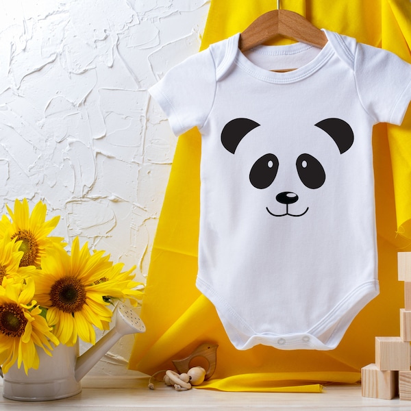 Black & White Panda Bear Onesie® Happy Face Graphic Onesie® Panda Design, Animal Baby Clothes, Smiling Baby Outfit, Baby Bodysuit