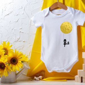 Moon Baby Onesie® Girl Sitting On Swing Graphic Onesie® Girl & Cat Design, Baby Clothes, Baby Outfit, Baby Bodysuit