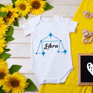 Libra Zodiac Onesie® Bright Blue Stars Graphic Onesie® Libra Star Alignment Design, Cute Baby Clothes, Baby Birth Month Zodiac