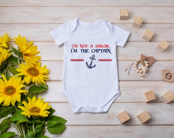 I'm Not A Sailor I'm The Captain Onesie® Sailing Anchor Graphic Onesie®, Funny Baby Clothes, Baby Gift, Baby Outfit, Baby Bodysuit