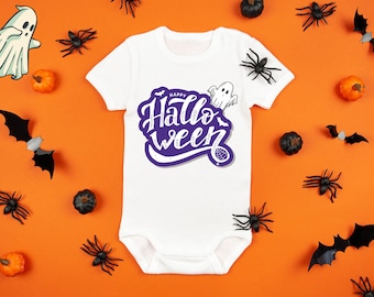 Happy Halloween With Ghost Onesie® Baby Halloween Onesie® Halloween Baby Clothes Collection, Spooky Vibes Gift, Halloween Outfit For Baby