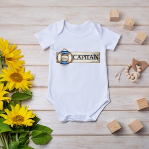 Captain Onesie® Wooden Captain Sign Graphic Onesie® Wood Sign & Lifesaver Design, Baby Outfit, Baby Bodysuit