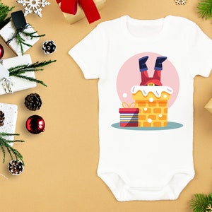 Santa Stuck In The Chimney Onesie® Funny Christmas Baby Bodysuit, Winter Baby Clothes, My 1st Christmas, Newborn Holiday Clothes