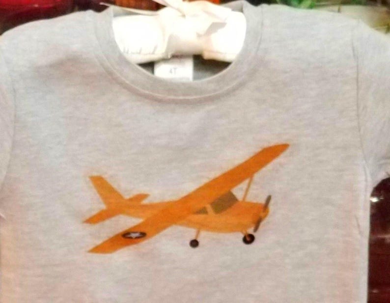 Toddler Airplane Shirt: Handmade Organic Cotton, Brown Plane image 3