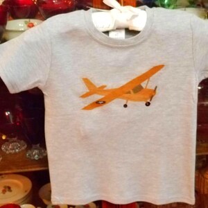 Toddler Airplane Shirt: Handmade Organic Cotton, Brown Plane image 2