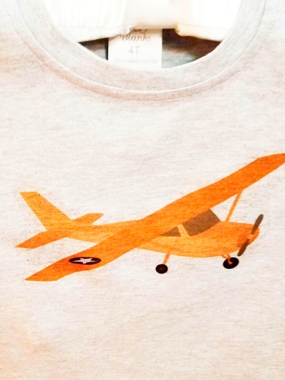 Toddler Airplane Shirt: Handmade Organic Cotton, Brown Plane