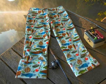 Gone Fishing Organic Cotton Knit Leggings Infants and Toddlers Pants Joggers, Unisex Clothing, Gone Fishing Birthday Theme, Kids Fishing Fun