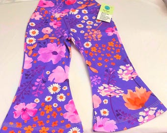 Girls Floral Organic Cotton Bell Bottoms, Retro Boho Flair Pants