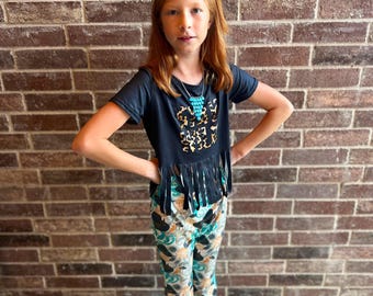 Girls' Cowgirl Bell Bottoms: Organic Cotton Knit Rodeo Pants