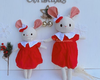 Mother and baby mouse doll with red dress - Christmas baby gift first toys - Nursery kids decoration