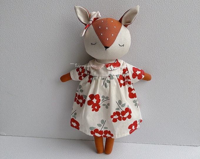 BIG SALE- Christmas gift- Stuffed animals deer toys- Heirloom doll- Linen fabric soft toys- Present for kids-