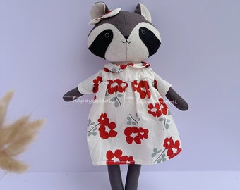 Best Selling handmade Raccoon doll with dress - Soft heirloom stuffed animal toys for children- Gift for Christmas, Christening, Birthday