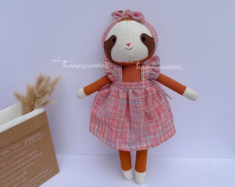 Sloth plushy doll with dress- Handcrafted stuffed animal toys safe for children- Best present for Christening, Christmas gift, Birthday gift