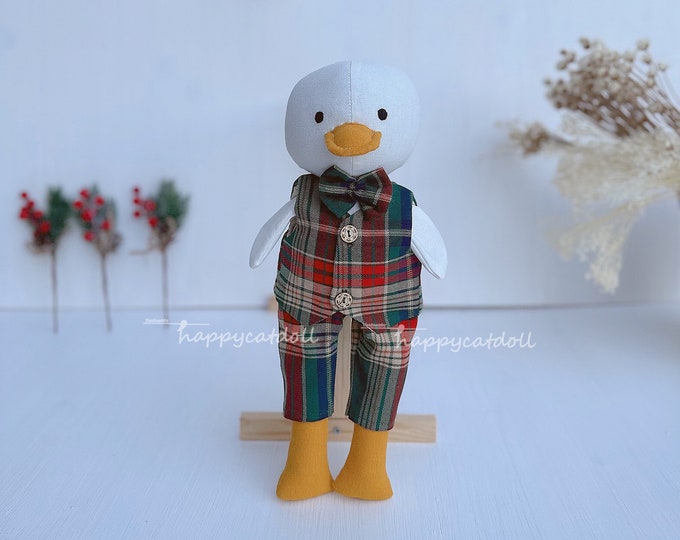 Christmas gift for children - Handmade duck plush animal toys - Heirloom linen fabric doll - Christmas gift decor home