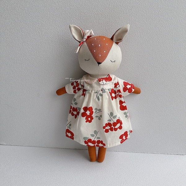 BIG SALE- Christmas gift- Stuffed animals deer toys- Heirloom doll- Linen fabric soft toys- Present for kids-