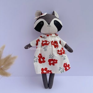 Best Selling handmade Raccoon doll with dress - Soft heirloom stuffed animal toys for children- Gift for Christmas, Christening, Birthday