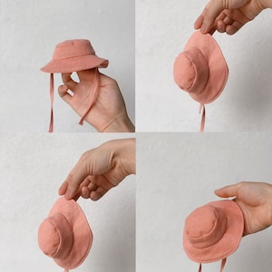 Handgemachte Miniatur Eimer Hut von Leinen Stoff - Winzige Accessoires für Puppe - Minimalistisches Geschenk Spielzeug