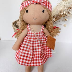 Linen Fabric Heirloom Stuff Animal Toys Art Doll Hand Embroidery Doll Baby doll with removable dress Safe toys for children image 3