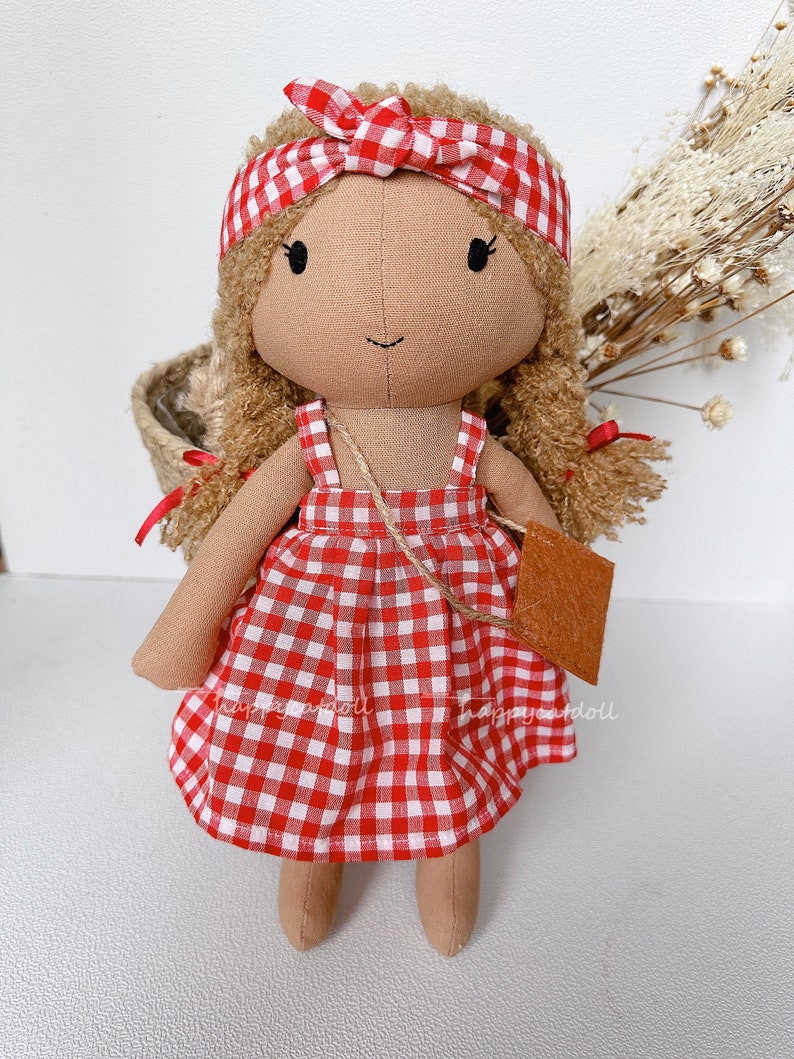 Linen Fabric Heirloom Stuff Animal Toys Art Doll Hand Embroidery Doll Baby doll with removable dress Safe toys for children image 3
