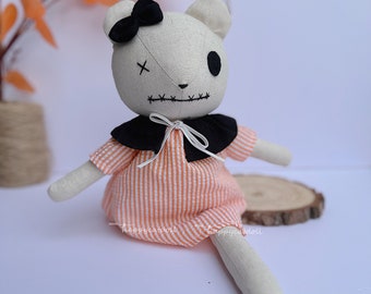 Halloween teddy bear doll- Home decorating -Handmade fabric doll - Stuffed animal doll toys- Gift for children