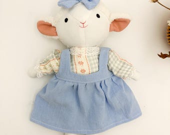 Handmade sheep doll with removable outfit, Stuffed animal doll plush, handcrafted linen doll, customize doll, gift for girl, Decorating idea