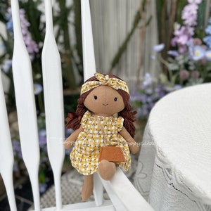 BEST PRICE- Handmade rag doll with yellow calico check dress/ Handmade gift for her /Birthday gift